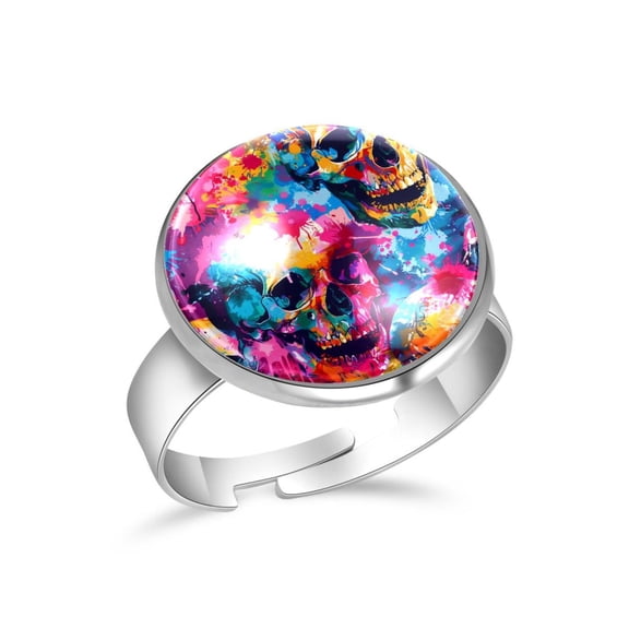 PhooArto Skulls Splash Pattern Stainless Steel Rings for Women, Open Adjustable Ring Promise Ring Jewelry Gifts