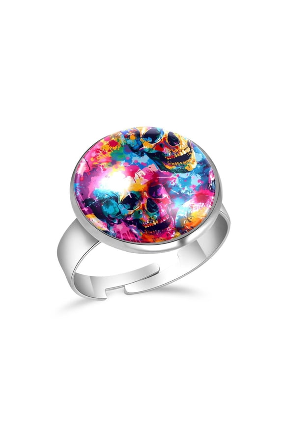 Skulls Splash Pattern Stainless Steel Rings for Women, Open Adjustable Ring Promise Ring Jewelry Gifts