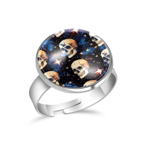 PhooArto Skulls Stars Galaxy Stainless Steel Rings for Women, Open Adjustable Ring Promise Ring Jewelry Gifts