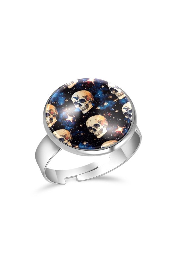 Skulls Stars Galaxy Stainless Steel Rings for Women, Open Adjustable Ring Promise Ring Jewelry Gifts