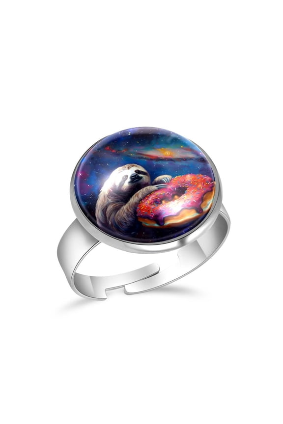 Sloth Donut Galaxy Stainless Steel Rings for Women, Open Adjustable Ring Promise Ring Jewelry Gifts
