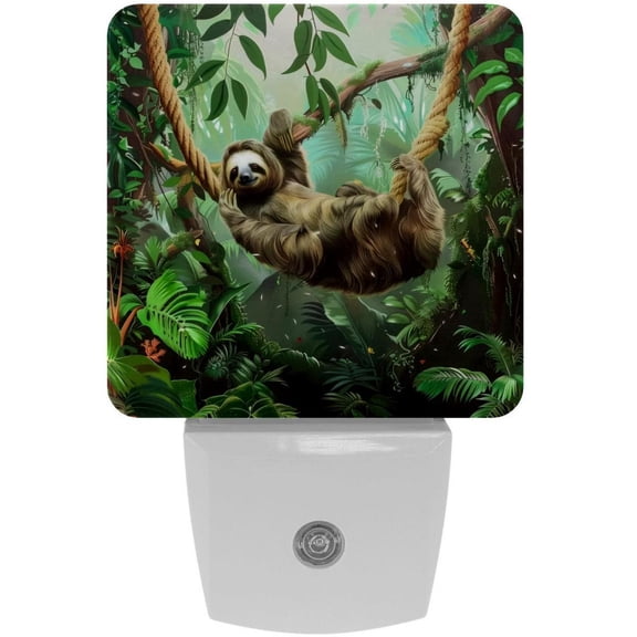 PhooArto Sloth in Jungle Rainforest Plug in LED Night Light Auto Sensor Dusk to Dawn Decorative Night for Bedroom, Bathroom, Kitchen, Hallway, Stairs, Baby's Room, Energy Saving