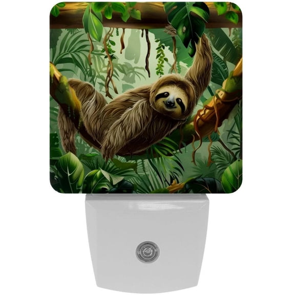 PhooArto Sloth Jungle Rainforest Plug in LED Night Light Auto Sensor Dusk to Dawn Decorative Night for Bedroom, Bathroom, Kitchen, Hallway, Stairs, Baby's Room, Energy Saving