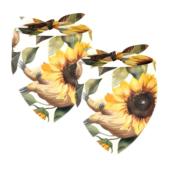 PhooArto Sloth Sunflower Pattern Dog Bandanas, 2 Pack Soft Washable Pet Scarf Triangle for Large Dogs Puppies and Cats