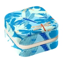 PhooArto Small Jewellery Box, Blue Dragonfly Pattern Portable Travel Mini Jewelry Case for Women Leather Ring Organizer