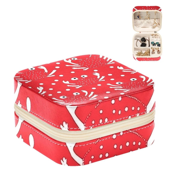PhooArto Small Jewellery Box, Cartoon Crabs Red Dot Pattern Portable Travel Mini Jewelry Case for Women Leather Ring Organizer