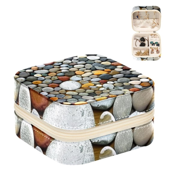 PhooArto Small Jewellery Box, Colors Circle Pebble Cobblestones Portable Travel Mini Jewelry Case for Women Leather Ring Organizer