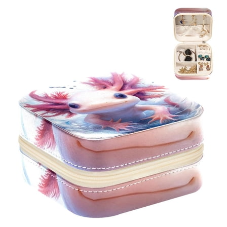 PhooArto Small Jewellery Box, Cute Axolotl Portable Travel Mini Jewelry Case for Women Leather Ring Organizer