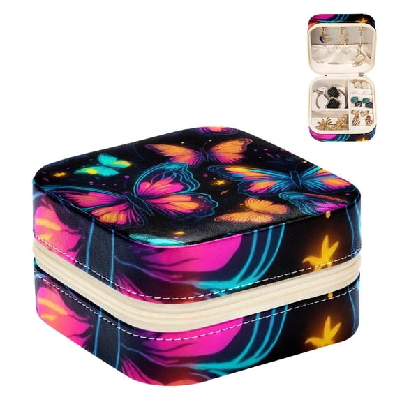 PhooArto Small Jewellery Box, Cute Flying Butterflies Pattern Portable Travel Mini Jewelry Case for Women Leather Ring Organizer