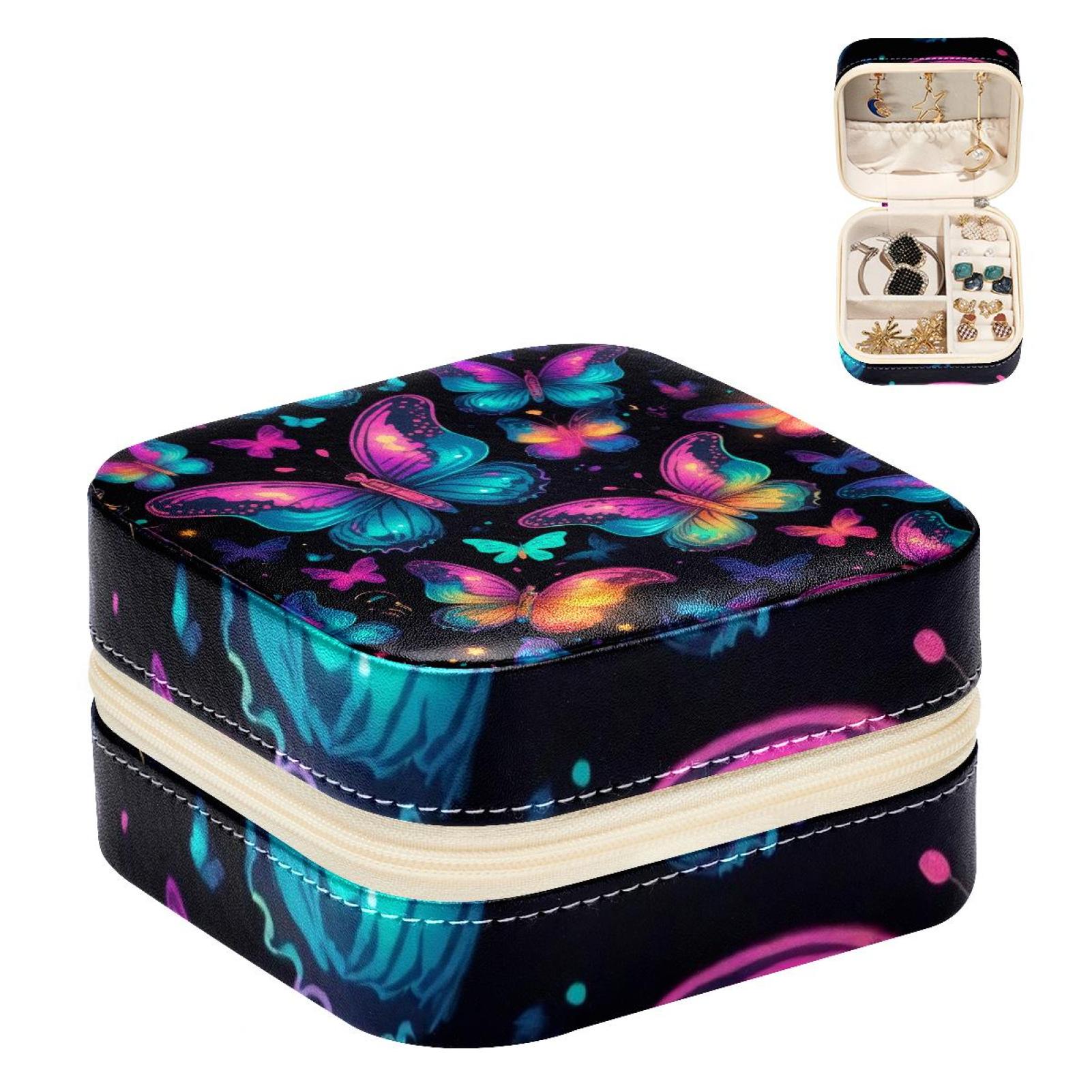 PhooArto Small Jewellery Box, Cute Neon Flying Butterflies Portable ...