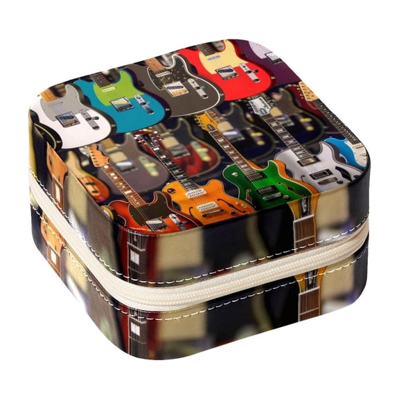PhooArto Small Jewellery Box, Guitars Color Pattern Portable Travel Mini Jewelry Case for Women Leather Ring Organizer