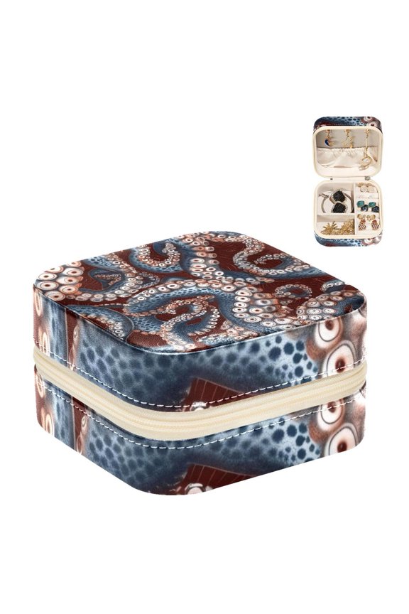 Small Jewellery Box, Octopus Feet Sea Pattern Portable Travel Mini Jewelry Case for Women Leather Ring Organizer