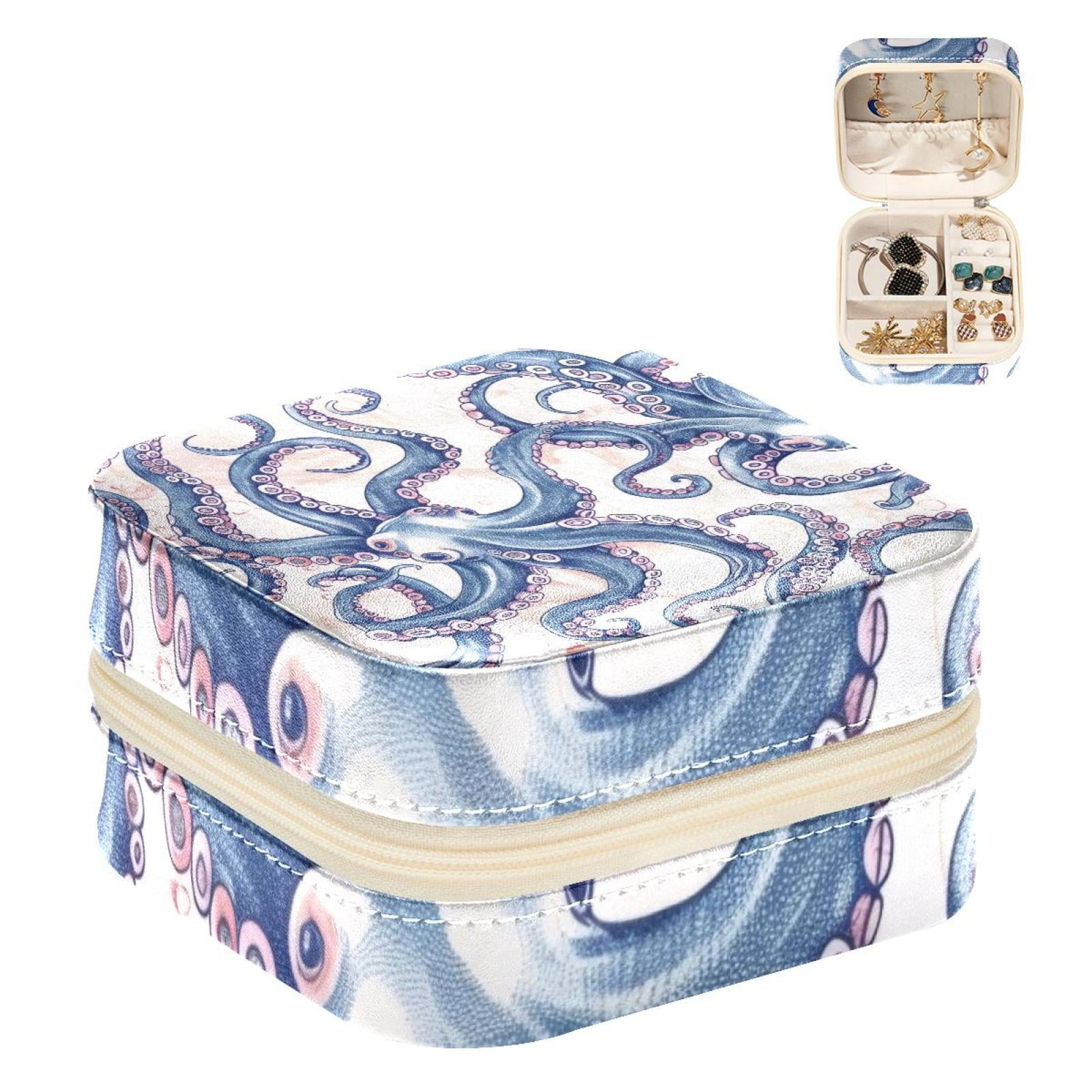 PhooArto Small Jewellery Box, Octopus Tentacles Pattern Portable Travel Mini Jewelry Case for Women Leather Ring Organizer