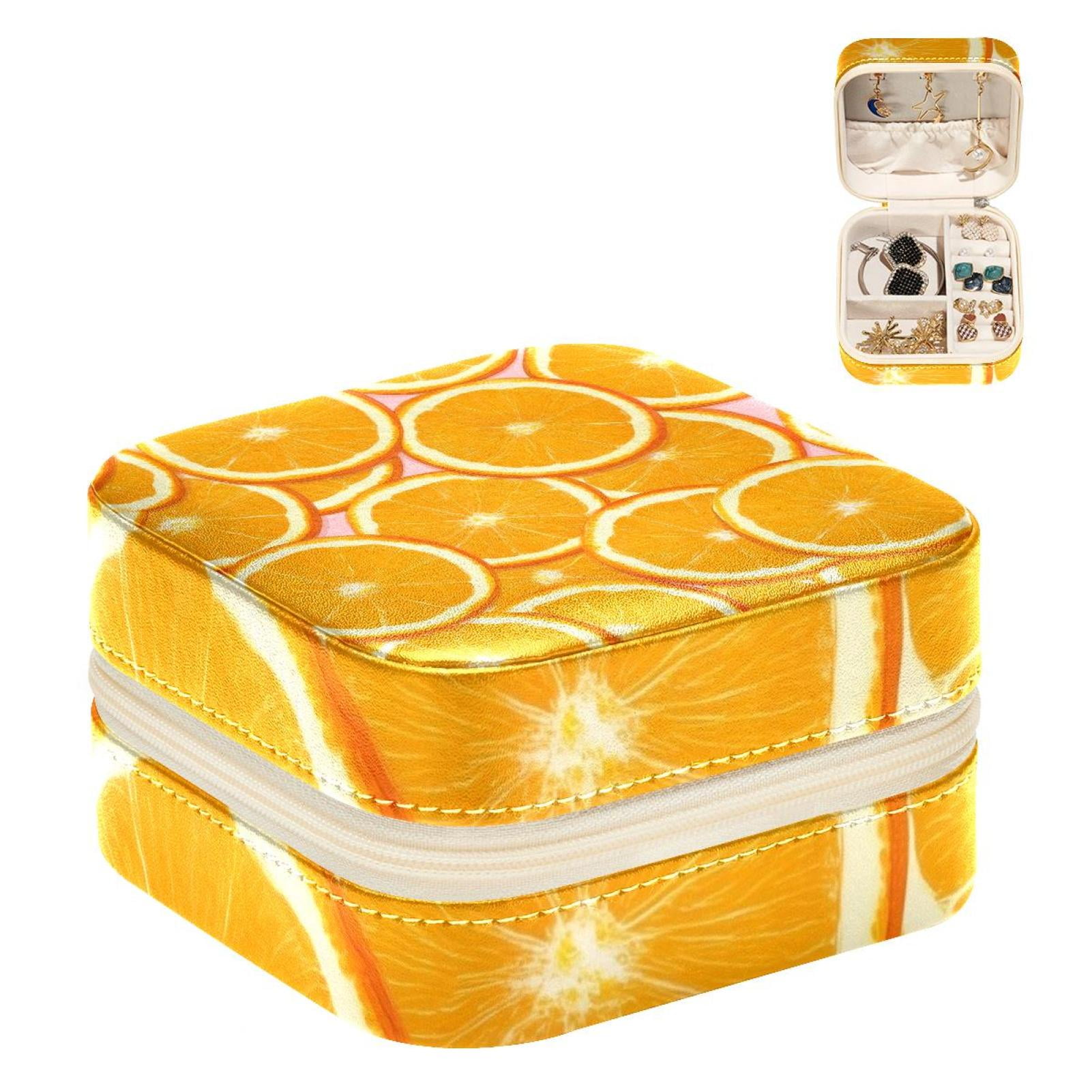 PhooArto Small Jewellery Box, Orange Slices Background Portable Travel Mini Jewelry Case for Women Leather Ring Organizer
