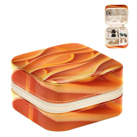 PhooArto Small Jewellery Box, Orange Slices Wave Pattern Portable Travel Mini Jewelry Case for Women Leather Ring Organizer