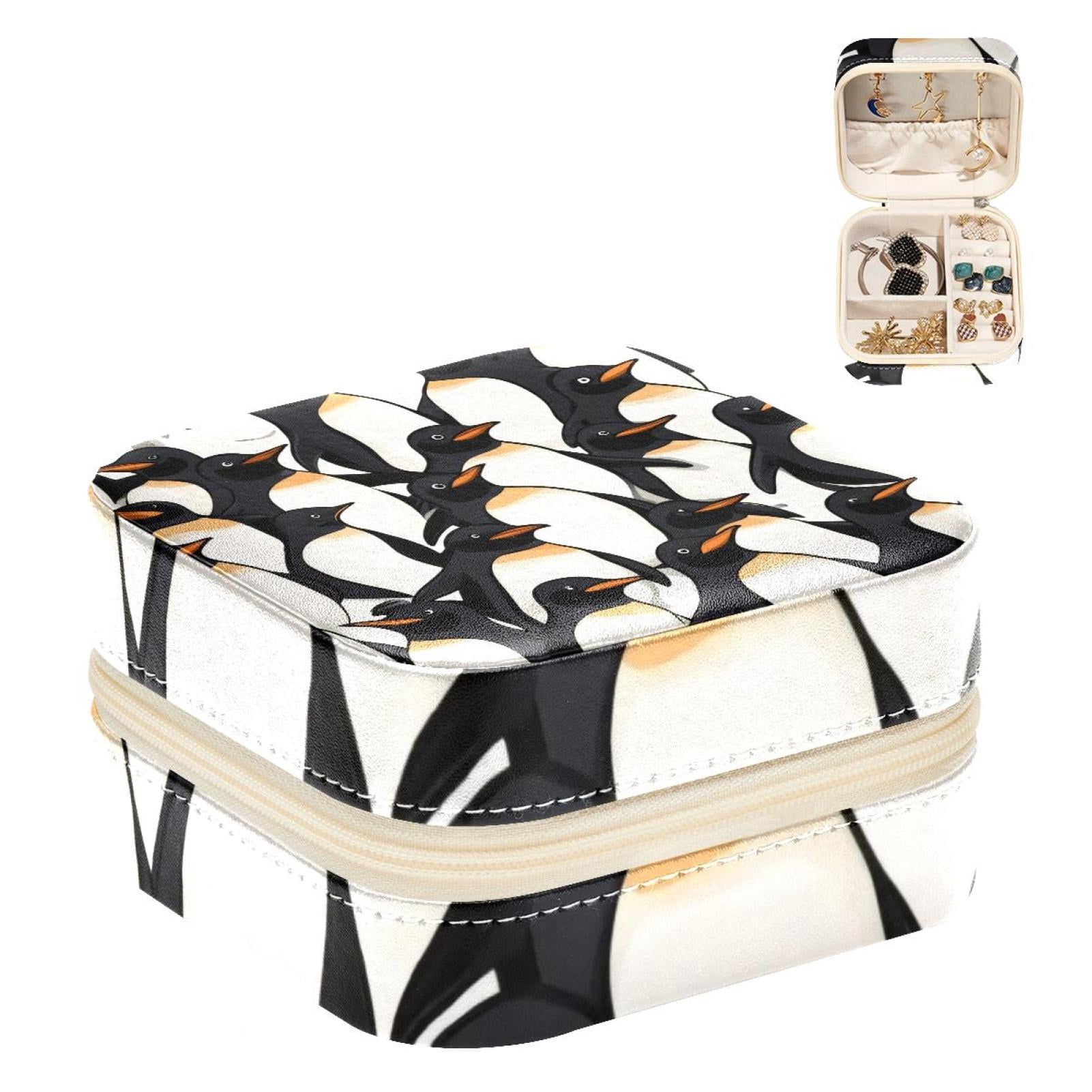 PhooArto Small Jewellery Box, Penguins Pattern Portable Travel Mini Jewelry Case for Women Leather Ring Organizer