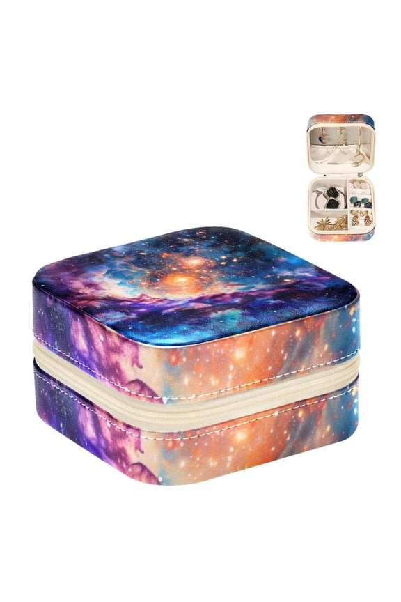 Small Jewellery Box, Space Galaxy Painting Portable Travel Mini Jewelry Case for Women Leather Ring Organizer