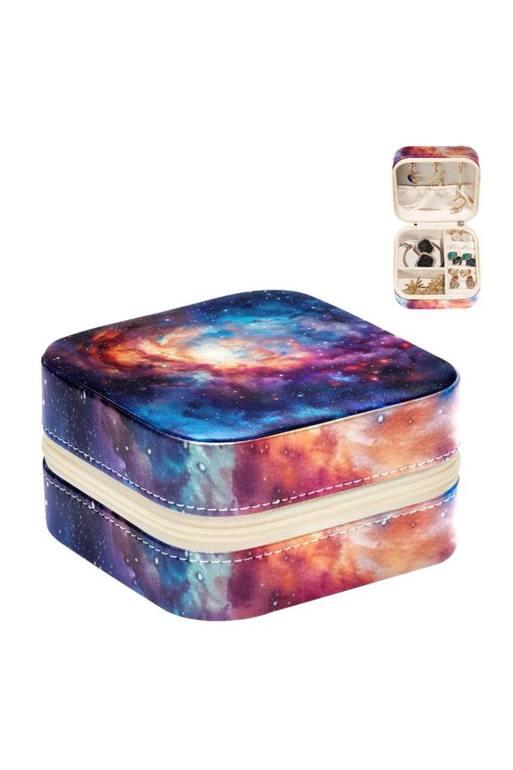 Small Jewellery Box, Space Galaxy Pattern Portable Travel Mini Jewelry Case for Women Leather Ring Organizer