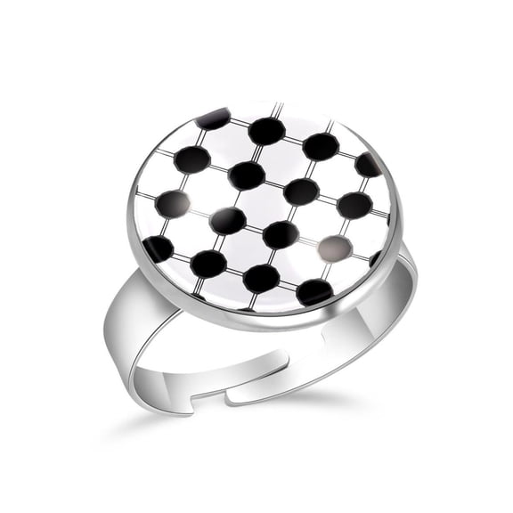 PhooArto Soccer Black White Pattern Stainless Steel Rings for Women, Open Adjustable Ring Promise Ring Jewelry Gifts