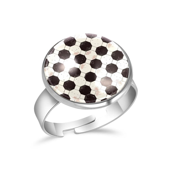 PhooArto Soccer Football Pattern Stainless Steel Rings for Women, Open Adjustable Ring Promise Ring Jewelry Gifts
