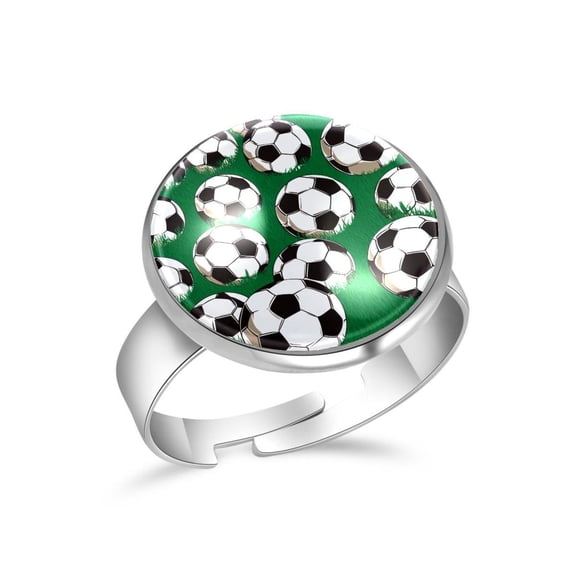 PhooArto Soccer Pattern Stainless Steel Rings for Women, Open Adjustable Ring Promise Ring Jewelry Gifts