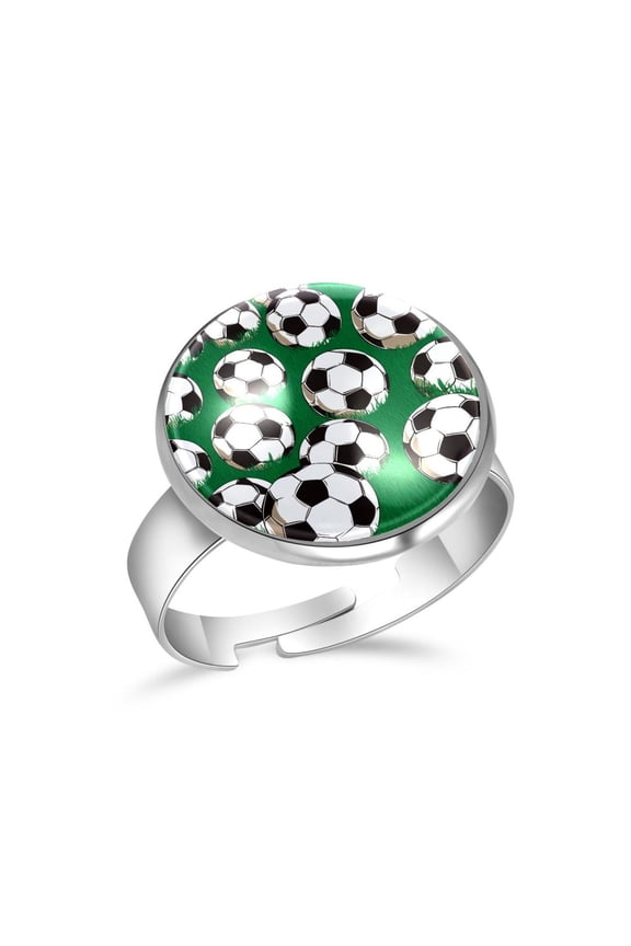 Soccer Pattern Stainless Steel Rings for Women, Open Adjustable Ring Promise Ring Jewelry Gifts