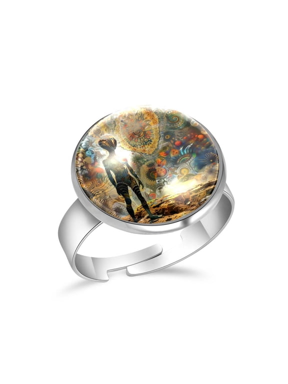 Space Alien Standing Stainless Steel Rings for Women, Open Adjustable Ring Promise Ring Jewelry Gifts