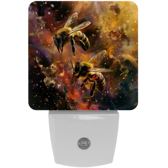 PhooArto Space Galaxy Bees Plug in LED Night Light Auto Sensor Dusk to Dawn Decorative Night for Bedroom, Bathroom, Kitchen, Hallway, Stairs, Baby's Room, Energy Saving
