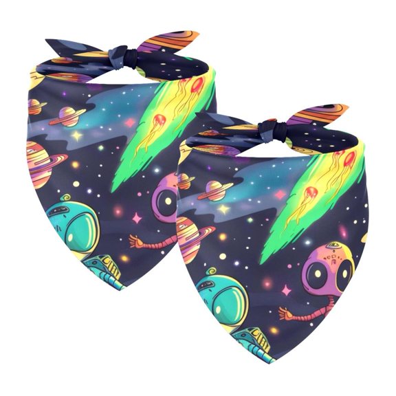 PhooArto Space Galaxy Cartoon Aliens Dog Bandanas, 2 Pack Soft Washable Pet Scarf Triangle for Large Dogs Puppies and Cats