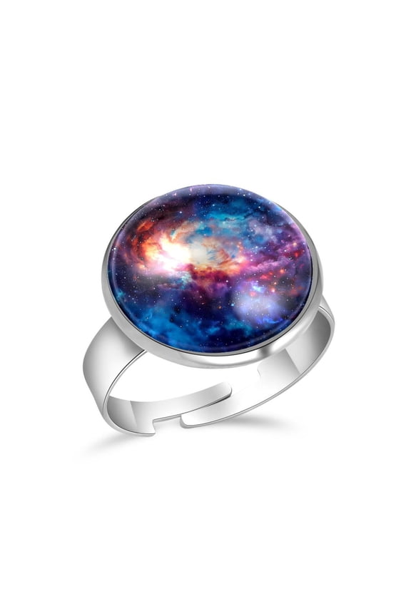 Space Galaxy Pattern Stainless Steel Rings for Women, Open Adjustable Ring Promise Ring Jewelry Gifts