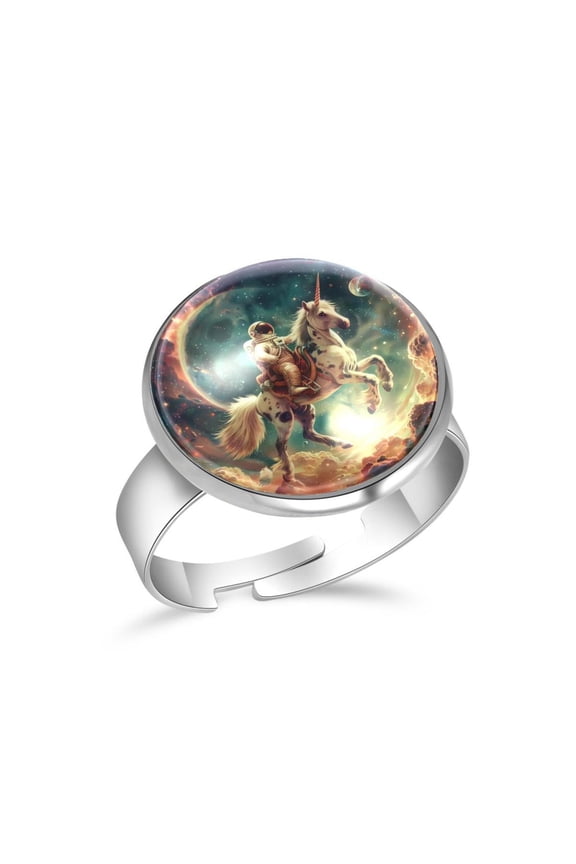 Space Horse Riding Stainless Steel Rings for Women, Open Adjustable Ring Promise Ring Jewelry Gifts