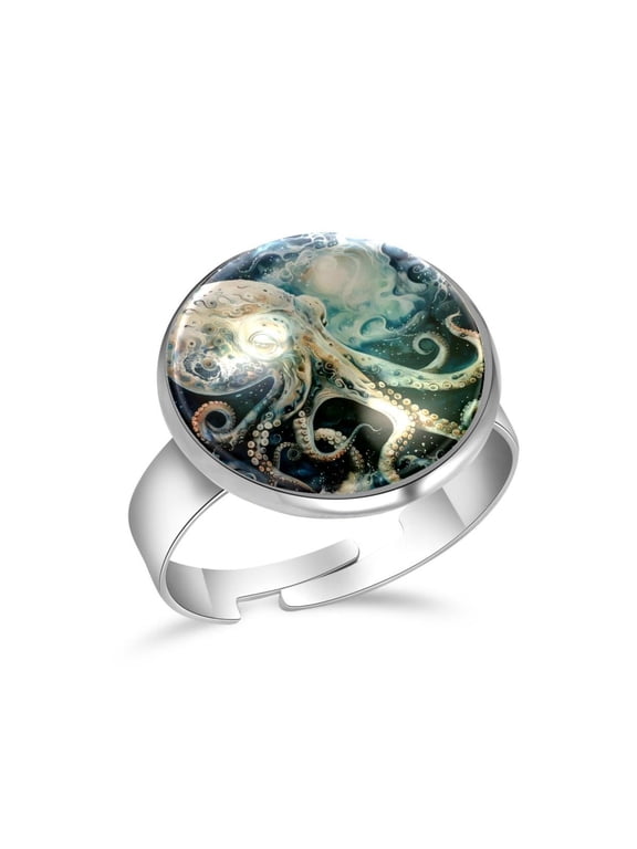 Space Ocean Octopus Stainless Steel Rings for Women, Open Adjustable Ring Promise Ring Jewelry Gifts