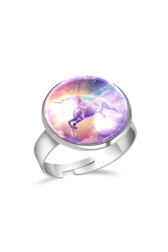 Sparkling Stars Unicorn Stainless Steel Rings for Women, Open Adjustable Ring Promise Ring Jewelry Gifts