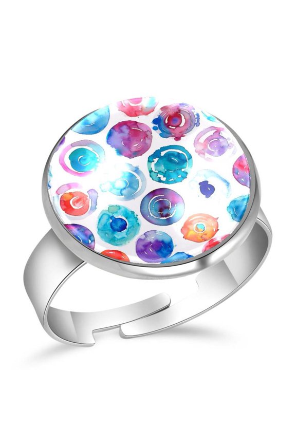 Splash Circles Watercolor Pattern Stainless Steel Rings for Women, Open Adjustable Ring Promise Ring Jewelry Gifts