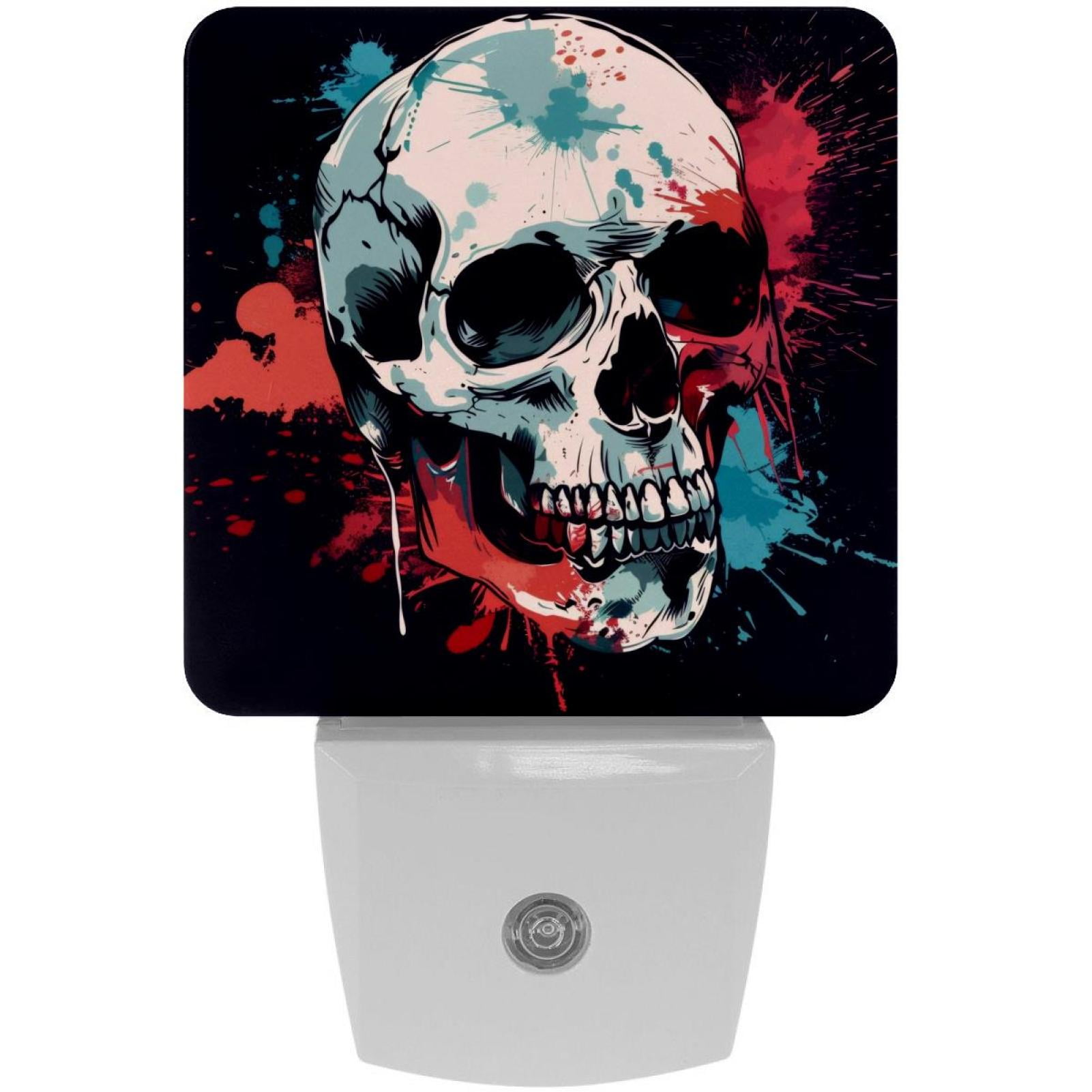 PhooArto Splash Skull Pattern Plug in LED Night Light Auto Sensor Dusk to Dawn Decorative Night for Bedroom, Bathroom, Kitchen, Hallway, Stairs, Baby's Room, Energy Saving