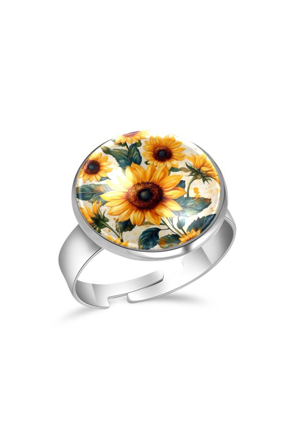 Splash Sunflower Pattern Stainless Steel Rings for Women, Open Adjustable Ring Promise Ring Jewelry Gifts