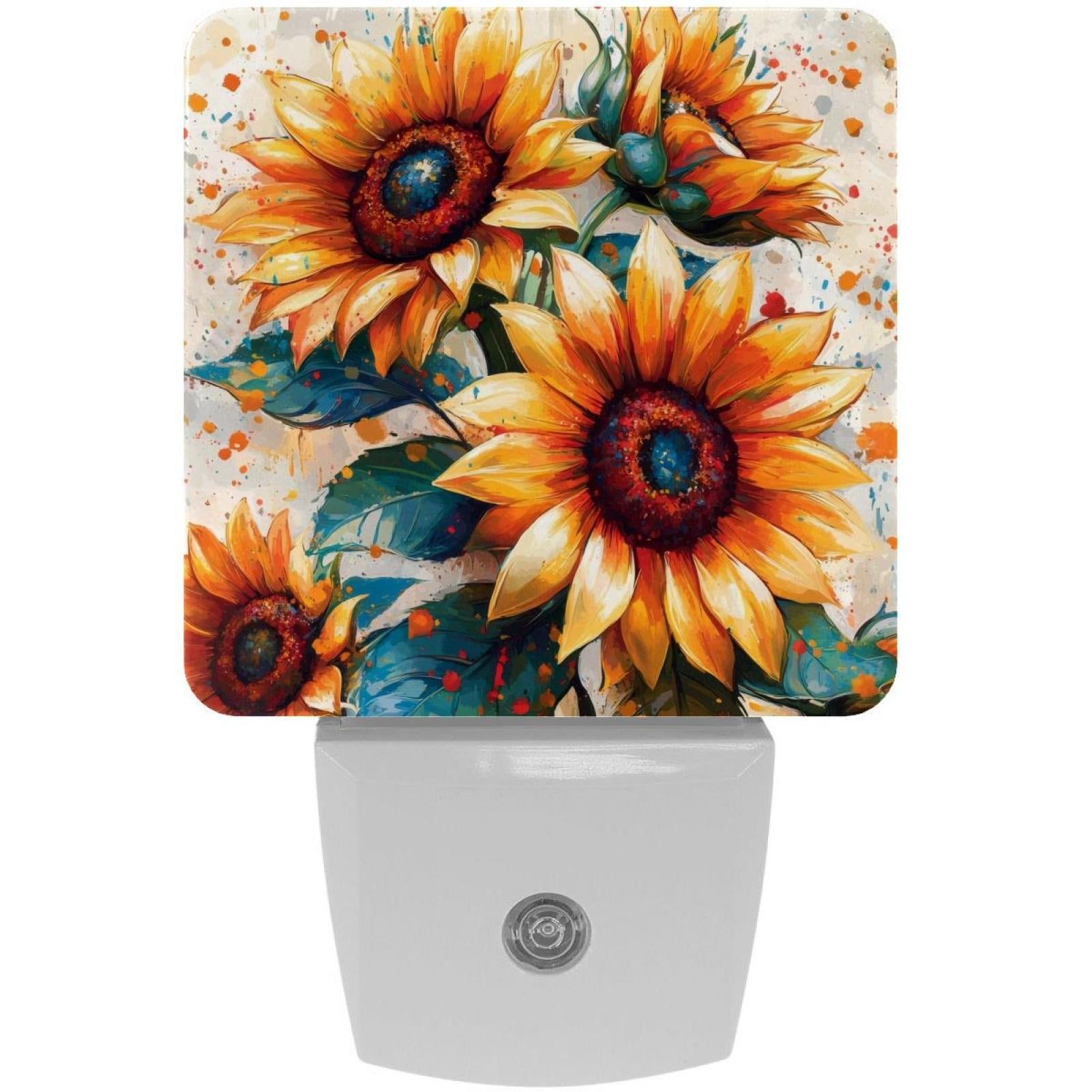 PhooArto Splash Sunflowers Pattern Plug in LED Night Light Auto Sensor Dusk to Dawn Decorative Night for Bedroom, Bathroom, Kitchen, Hallway, Stairs, Baby's Room, Energy Saving