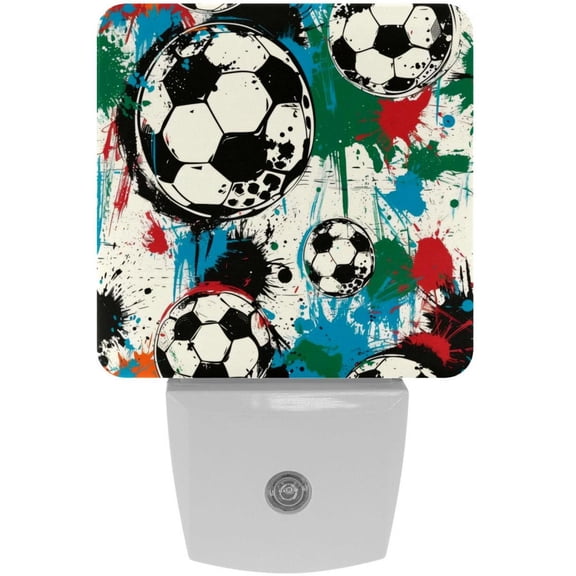 PhooArto Splashes Soccer Football Grunge Pattern Plug in LED Night Light Auto Sensor Dusk to Dawn Decorative Night for Bedroom, Bathroom, Kitchen, Hallway, Stairs, Baby's Room, Energy Saving