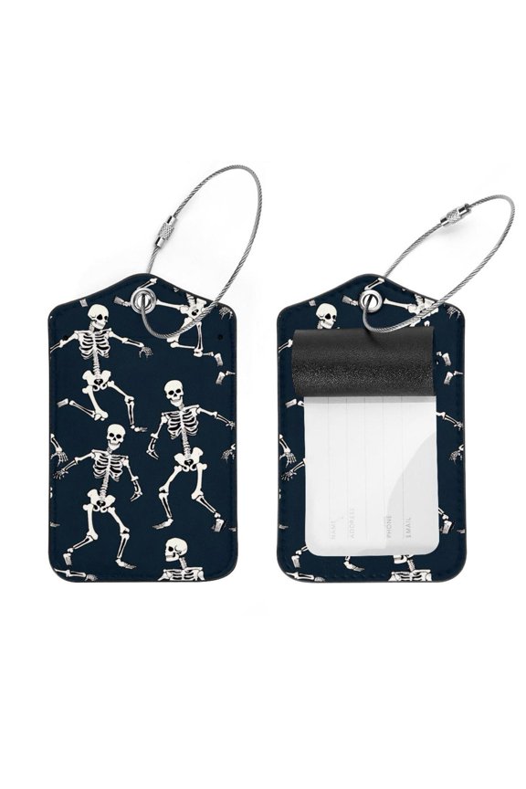 Sport Dance Skeleton Pattern Luggage Tags with Stainless Steel Loop, 2 Pack Luggage Tag Holders for Travel Luggage Baggage Identifier