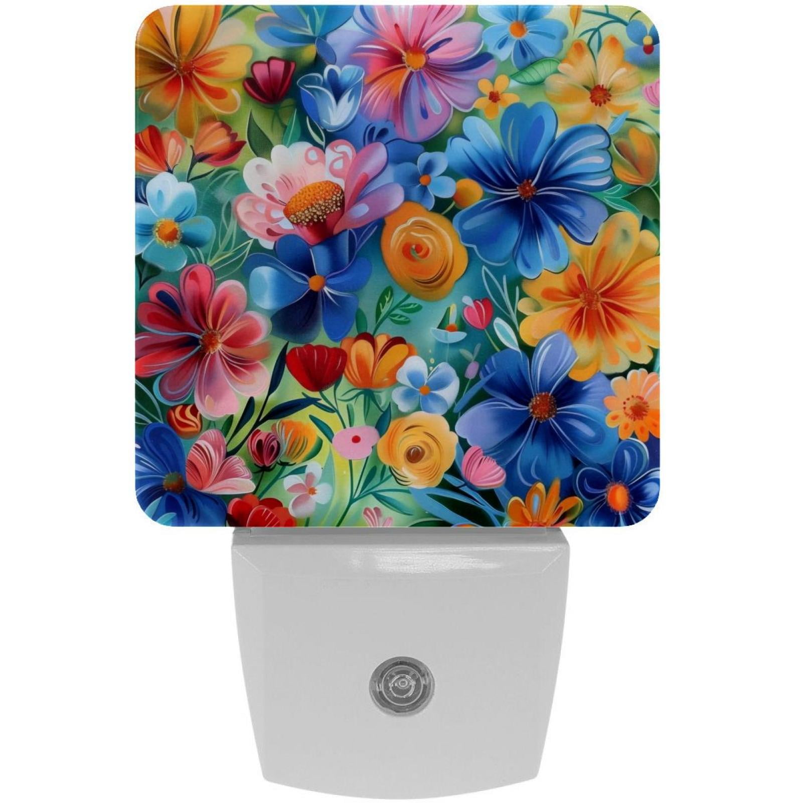 PhooArto Spring Colorful Floral Painting Plug in LED Night Light Auto Sensor Dusk to Dawn Decorative Night for Bedroom, Bathroom, Kitchen, Hallway, Stairs, Baby's Room, Energy Saving