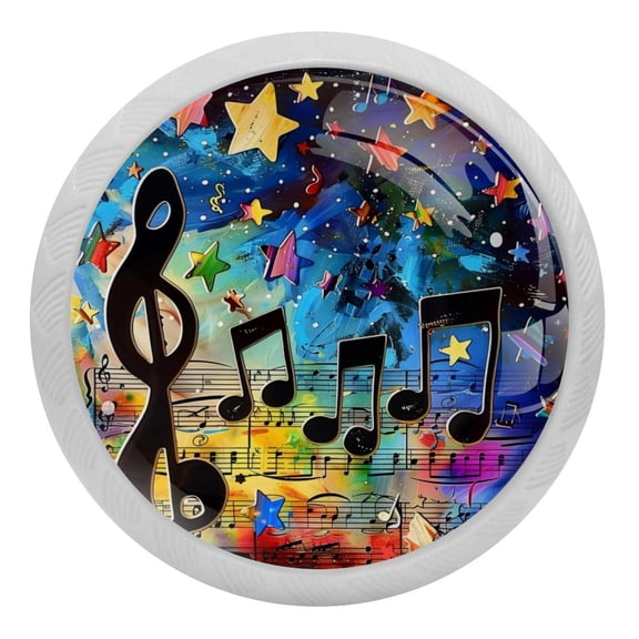 PhooArto Stars Music Note 4 PCS Crystal Glass Cabinet Knobs, Drawer Kitchen Cabinets Dresser Cupboard Wardrobe Pulls Handle - Glowing in the Dark