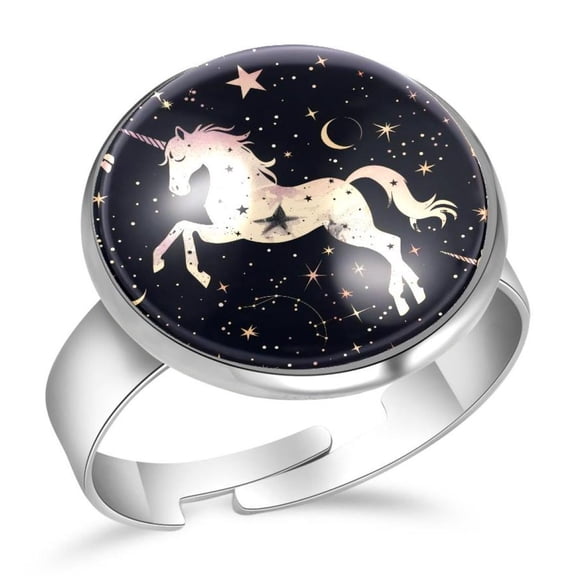 PhooArto Stars Unicorn Pattern Stainless Steel Rings for Women, Open Adjustable Ring Promise Ring Jewelry Gifts