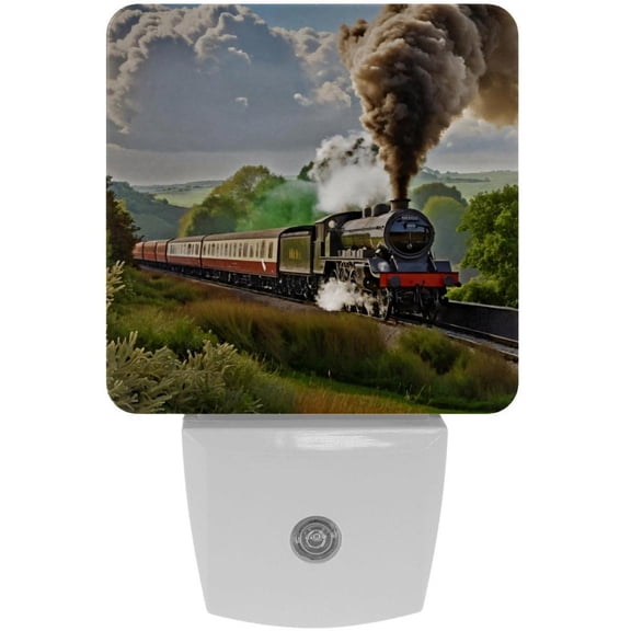 PhooArto Steam Train Railway Landscape Plug in LED Night Light Auto Sensor Dusk to Dawn Decorative Night for Bedroom, Bathroom, Kitchen, Hallway, Stairs, Baby's Room, Energy Saving