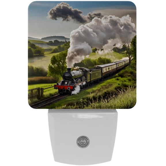 PhooArto Steam Train and Railway Landscape Plug in LED Night Light Auto Sensor Dusk to Dawn Decorative Night for Bedroom, Bathroom, Kitchen, Hallway, Stairs, Baby's Room, Energy Saving