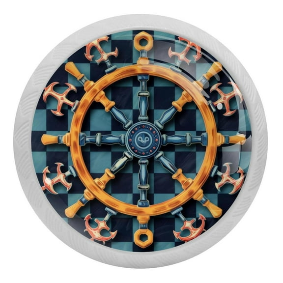 PhooArto Steering Wheel Anchor 4 PCS Crystal Glass Cabinet Knobs, Drawer Kitchen Cabinets Dresser Cupboard Wardrobe Pulls Handle - Glowing in the Dark