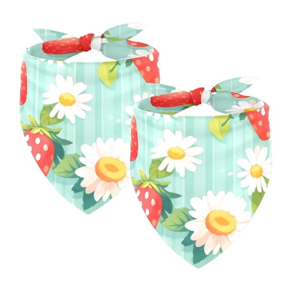 PhooArto Strawberry Daisy Flowers Pattern Dog Bandanas, 2 Pack Soft Washable Pet Scarf Triangle for Large Dogs Puppies and Cats