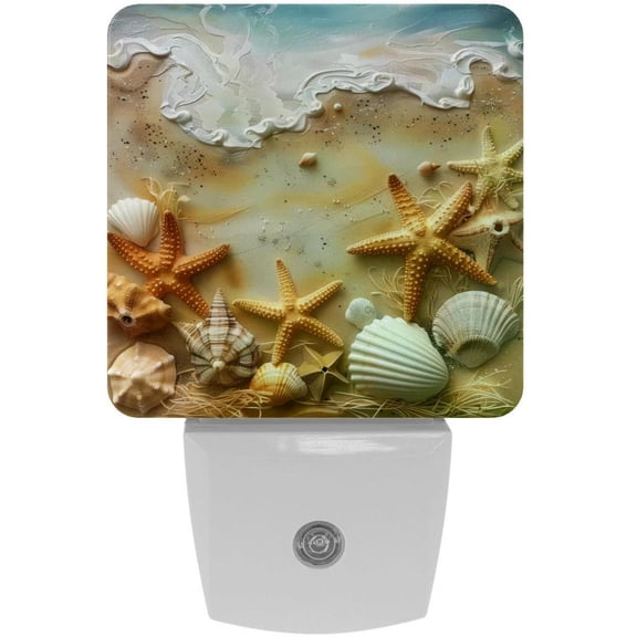 PhooArto Summer Beach Starfish Sand Plug in LED Night Light Auto Sensor Dusk to Dawn Decorative Night for Bedroom, Bathroom, Kitchen, Hallway, Stairs, Baby's Room, Energy Saving