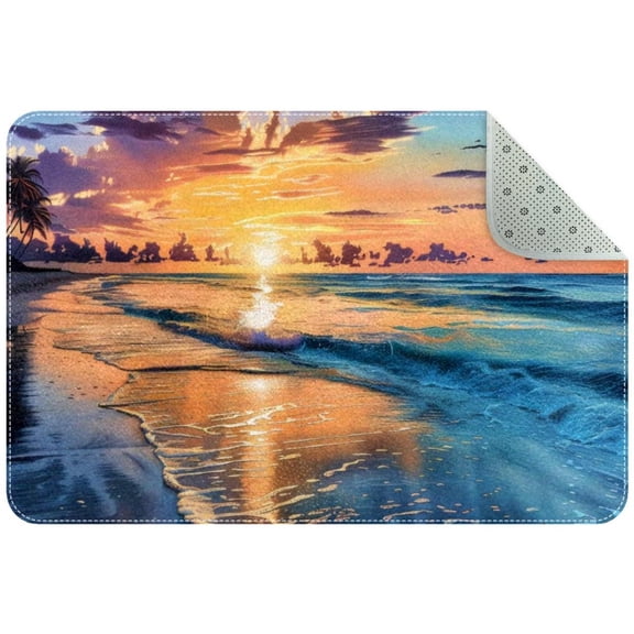 PhooArto Summer Beach Sunset Decorative Doormat, 31x20in Non-Skid Rectangular Floor Mat Switch Mat Area Rug for Indoor Outdoor Home Garden