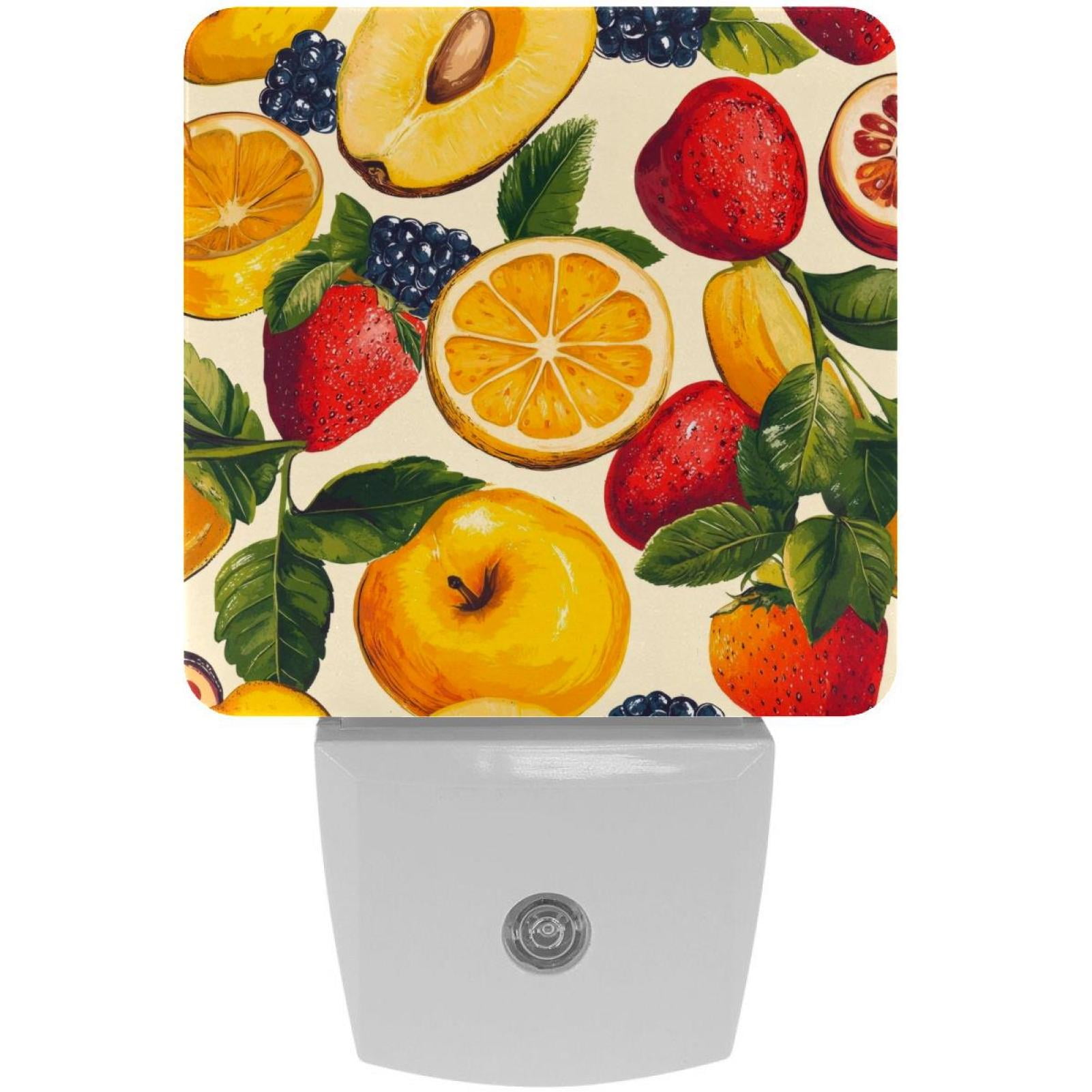 PhooArto Summer Fruit Pattern Plug in LED Night Light Auto Sensor Dusk to Dawn Decorative Night for Bedroom, Bathroom, Kitchen, Hallway, Stairs, Baby's Room, Energy Saving