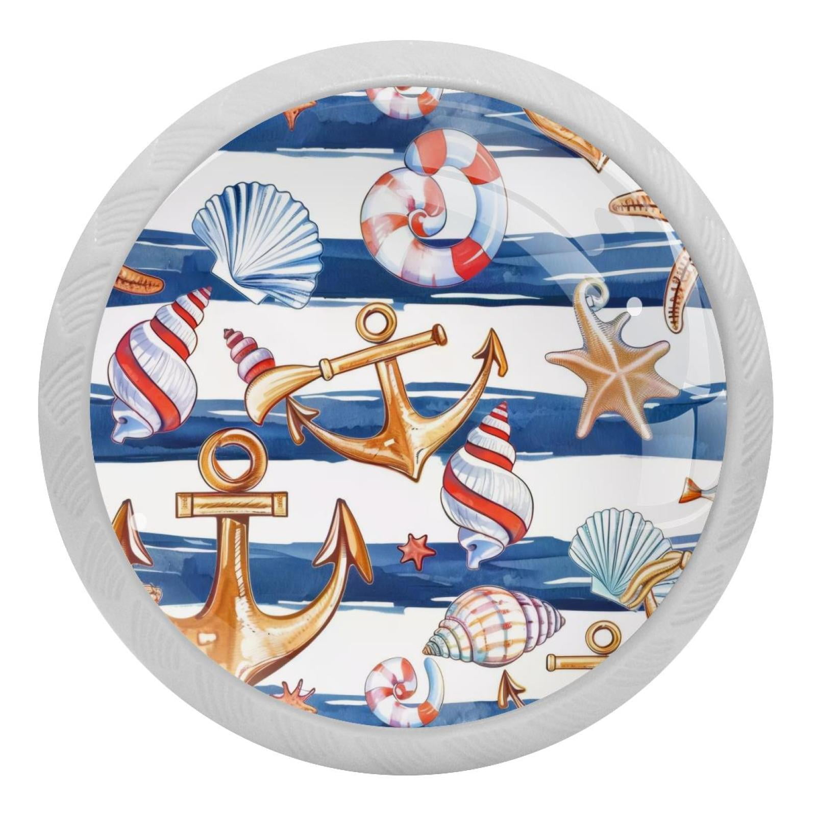 PhooArto Summer Sea Shells Anchor Pattern 4 PCS Crystal Glass Cabinet ...